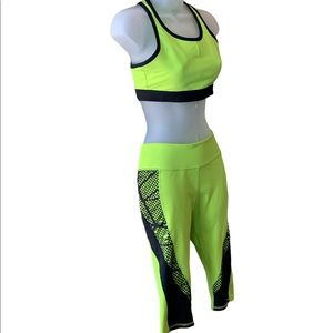 Fabletics 3 Piece Lime Green and Black Athletic Workout Set Sport Size Small